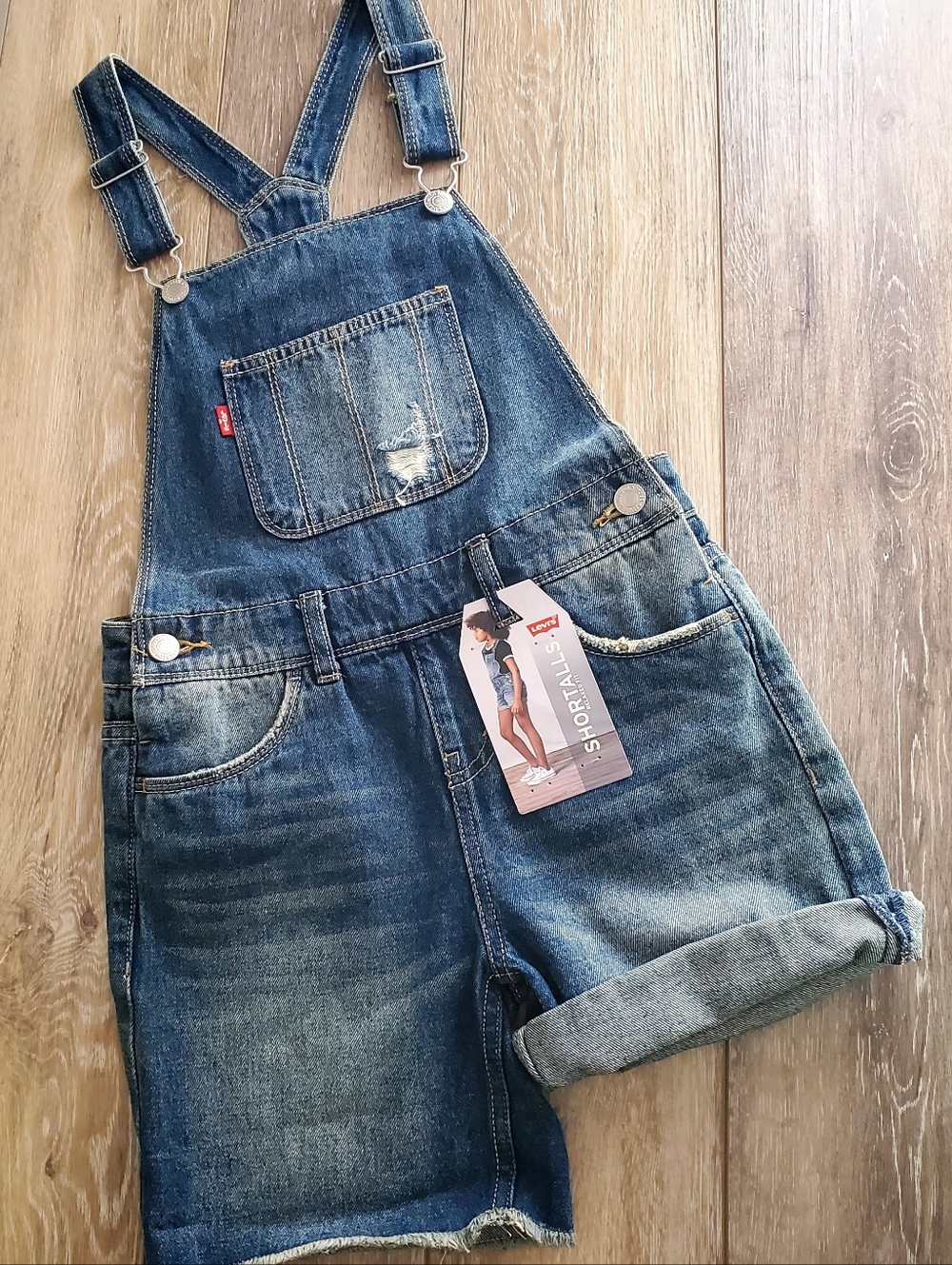 Levi's Denim Shortalls - Blue Denim Coverall Jean Shorts Size 8